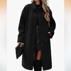 Long Fleece Teddy Coat with Funnel Neck and pockets